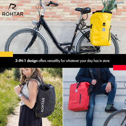 Waterproof Messenger Bag - 18L, 3-in-1 Shoulder Pack, Backpack & Pannier, Adjustable Straps & Handlebar Clamps