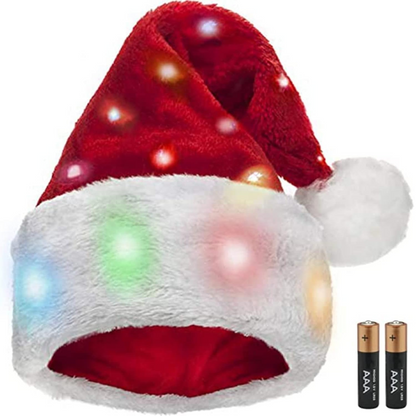 Plush Santa Hat - Light Up, Funny Christmas Hats for Kids & Adults