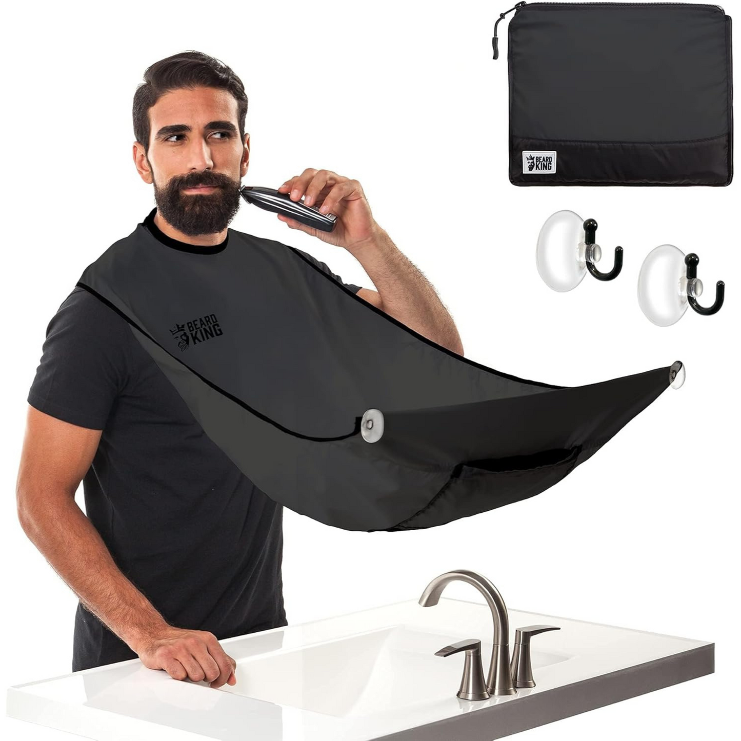 BEARD KING Beard Bib – Anti-Static Shaving Apron for Men, Secure Facial Hair Catcher Black