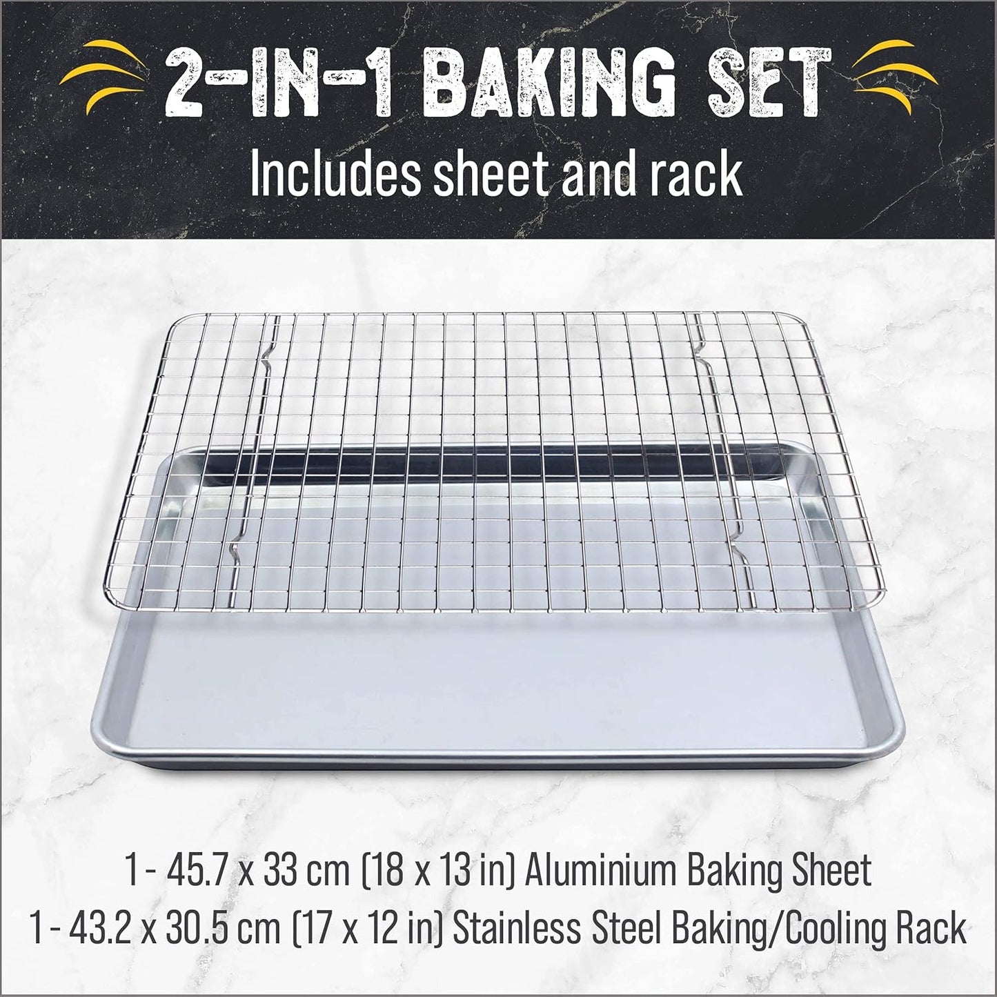 Baking Sheets for Oven – Half Sheet Pan with Stainless Steel Rack, Easy Clean, Aluminum Bakeware