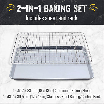 Baking Sheets for Oven – Half Sheet Pan with Stainless Steel Rack, Easy Clean, Aluminum Bakeware