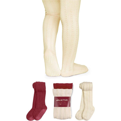 LA ACTIVE Baby Girls Tights - Cozy Cotton Cable Knit, Non-Skid Grip, Warm Winter Tights for Toddler, Infant & Newborn