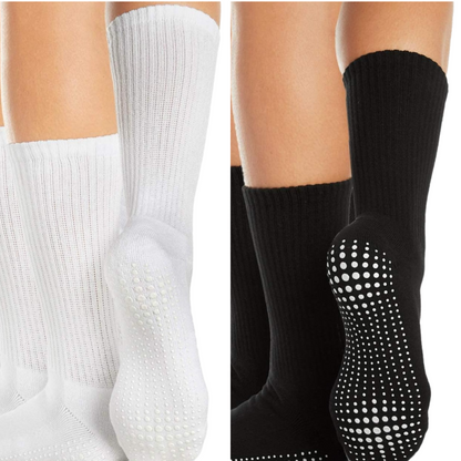 Grip Socks – 5 Pairs for Yoga Pilates Barre Ballet Non-Slip Crew, Tuxedo Black/White, M/L/XL