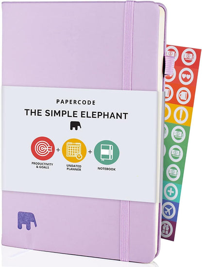Simple Elephant 2024 Undated Planner - Monthly, Weekly, Daily, Leather Agenda, No Bleed Pages Black