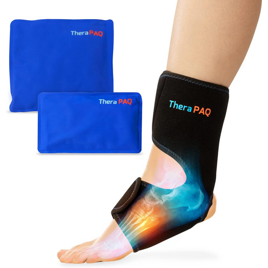 Ankle Ice Pack Wrap - Hot & Cold Reusable Compression Brace with 2 Gel Packs