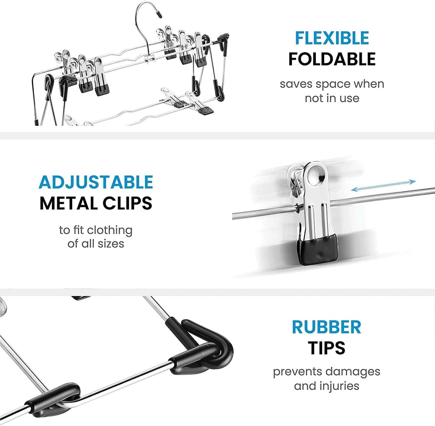 Zober 5-Tier Skirt Hangers with Clips - Non-Slip Metal, Adjustable Clips & Swivel Hooks, Space-Saving