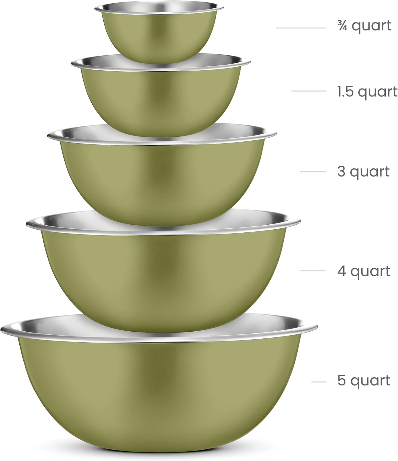 FineDine Edelstahl-Geschirrschalen – leicht zu reinigen, stapelbare Schalen für platzsparende Lagerung, ideal zum Kochen, Backen, Vorbereiten, 5 Quarts 