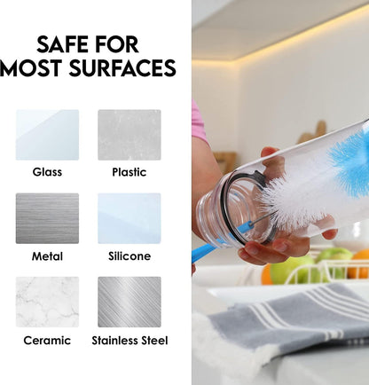 Turbo-Mikrofaser-Flaschenbürsten-Reiniger-Set – 5 lange Reinigungsbürsten für Babyflaschen, Wasserflaschen, Strohhalme, Trinkbecher, Weinkaraffen und Flachmann – Küchenbedarf 