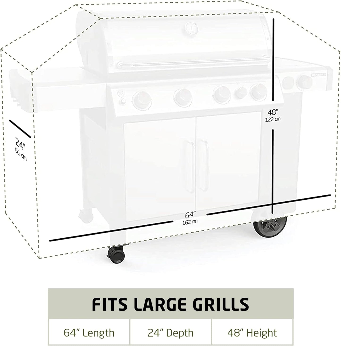 Zober BBQ Grill Cover - 64" Waterproof, Fits Weber & Charbroil (Gray)