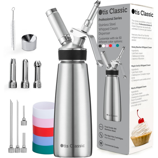 Otis Classic 500ml Whipped Cream Dispenser – 304 Stainless Steel, 3 Nozzles, 4 Tips, 6 Grips, Commercial Grade