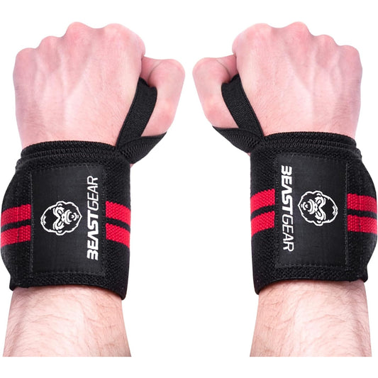 Beast Gear Wrist Wraps for Weightlifting – 20" Wrist Support Straps with Thumb Loop