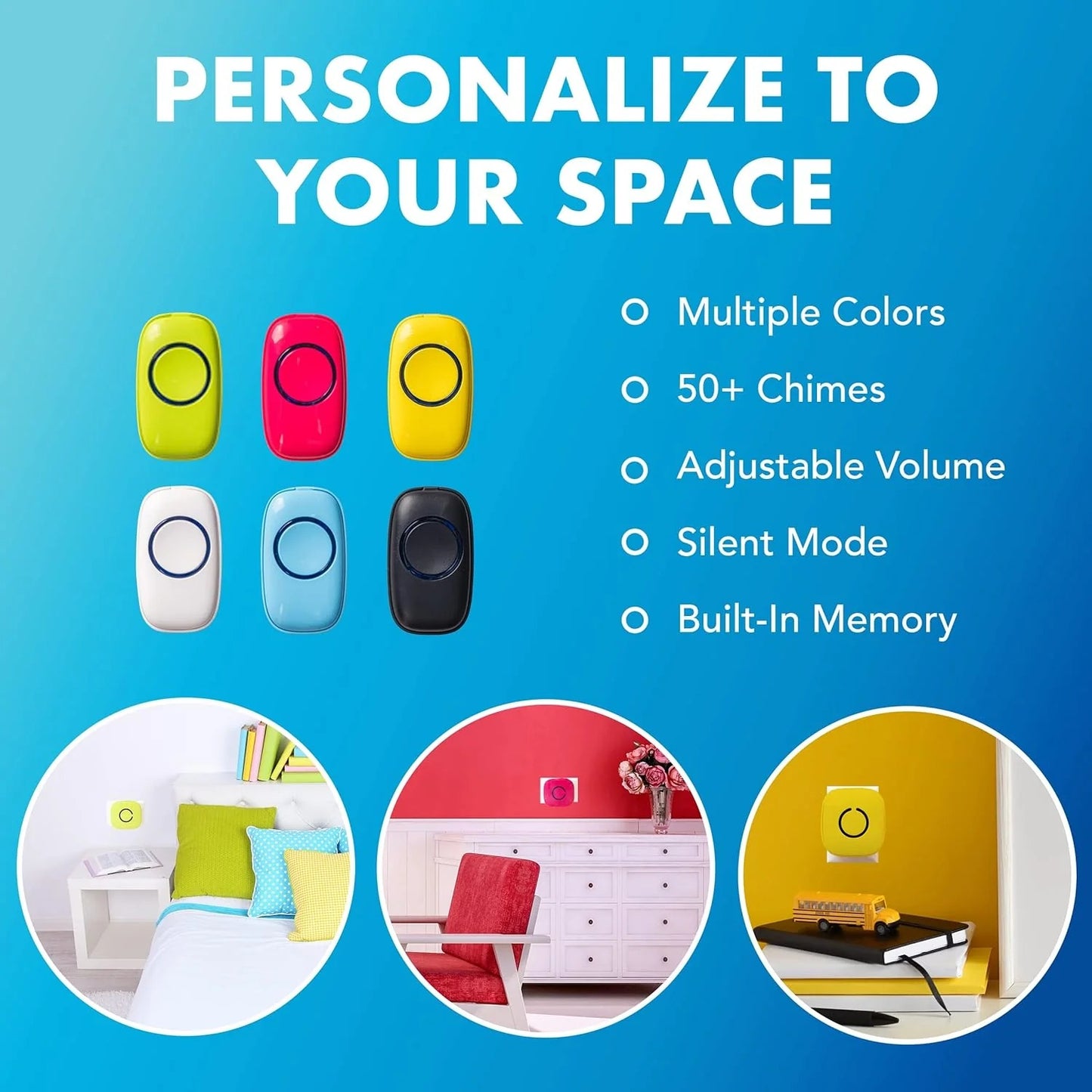 Wireless Doorbells - 1 Ringer & 1 Receiver, Battery Operated, LED Flash, Easy to Use, Green