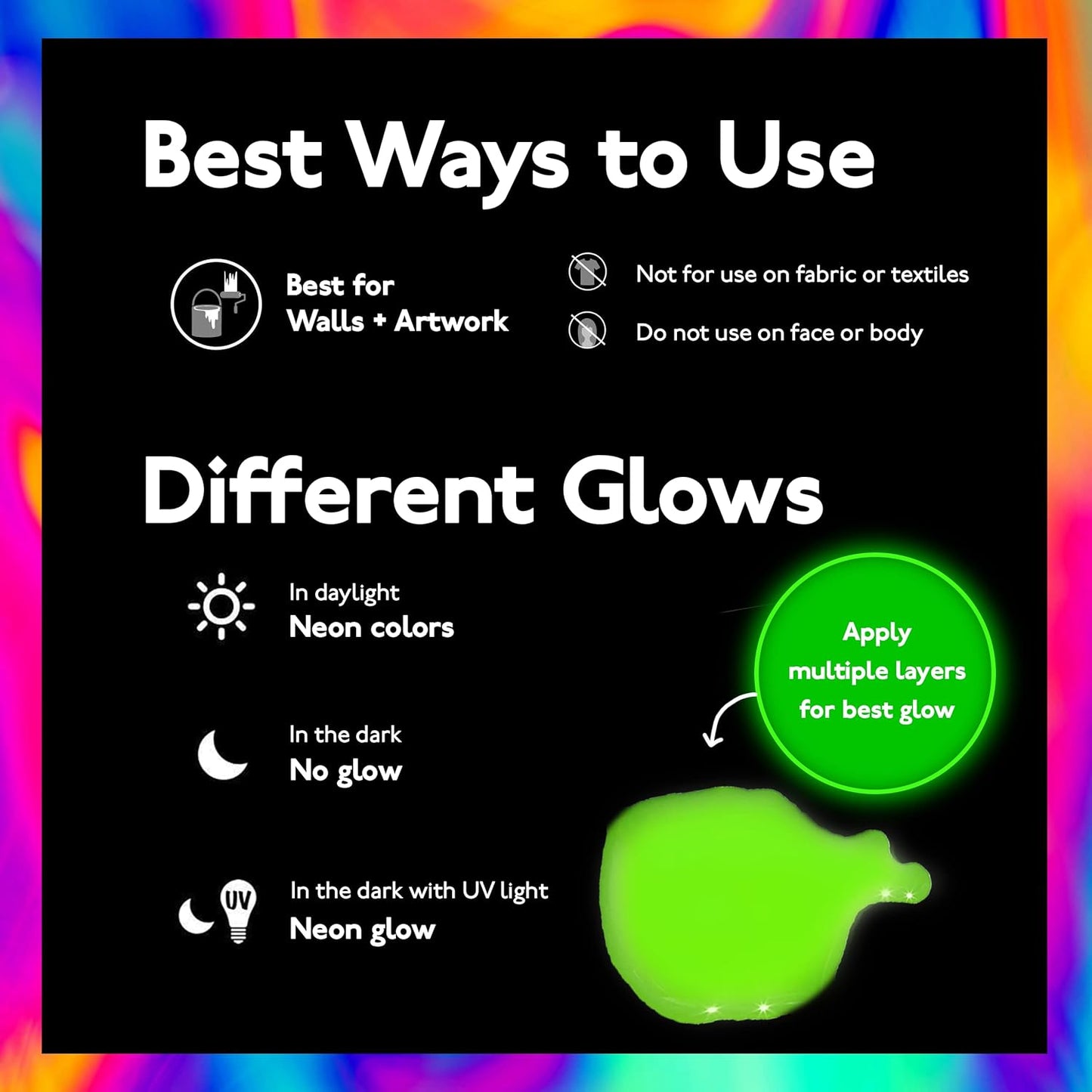 Individuall Glow in the Dark Paint - Set of 8, 20mL Acrylics for Canvas, Walls & Ornaments