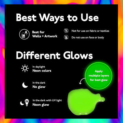 Individuall Glow in the Dark Paint - Set of 8, 20mL Acrylics for Canvas, Walls & Ornaments
