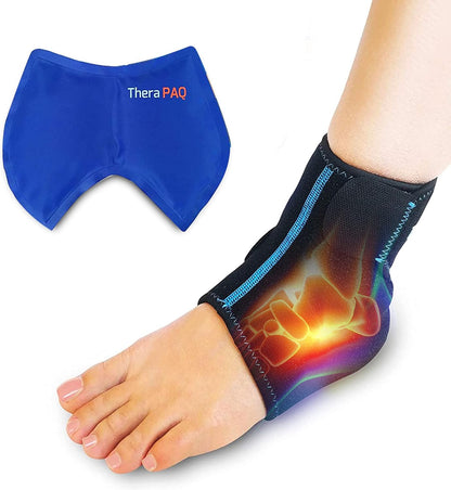 Ankle Ice Pack Wrap - Hot & Cold Reusable Compression Brace with 2 Gel Packs