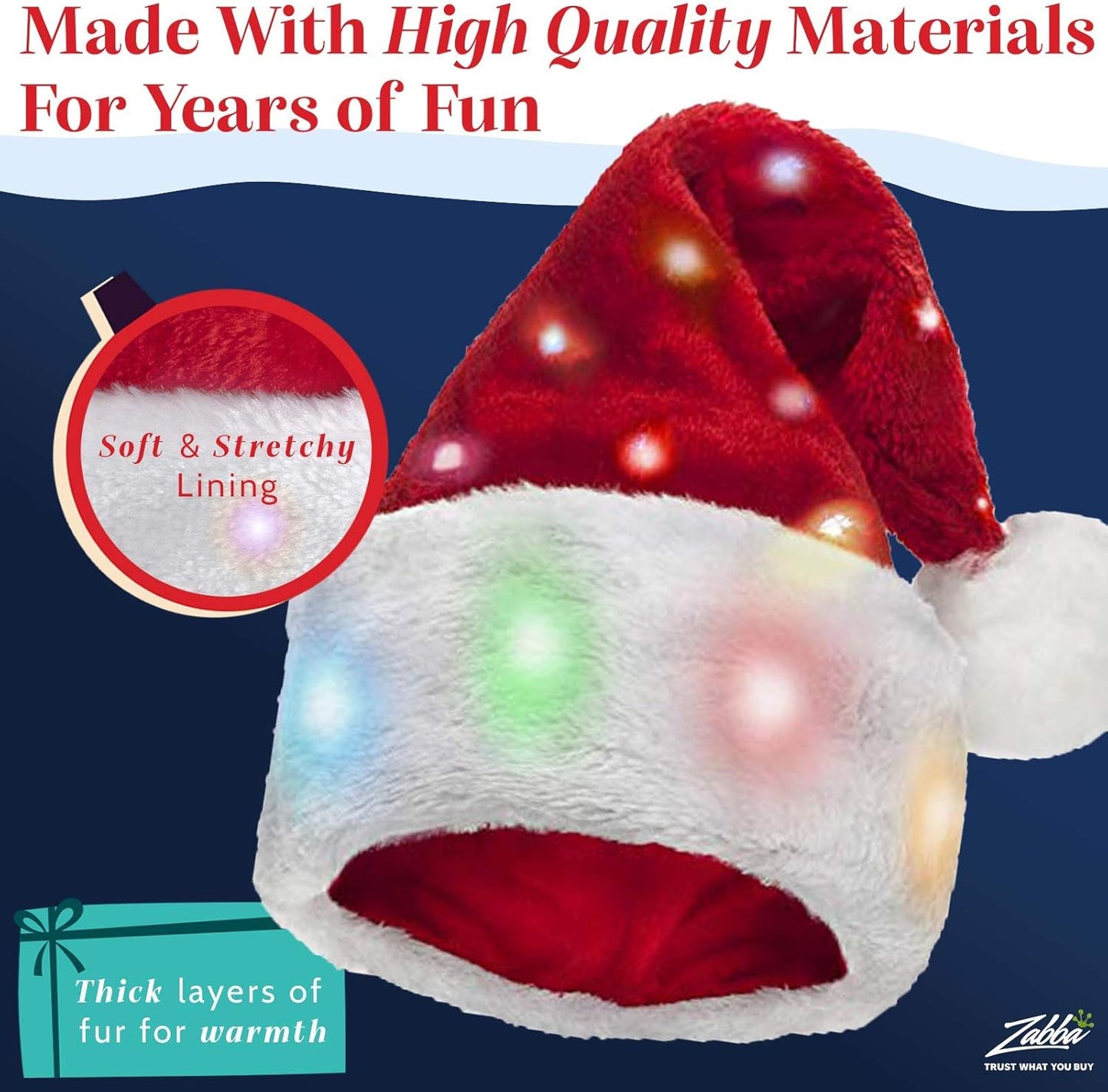Plush Santa Hat - Light Up, Funny Christmas Hats for Kids & Adults