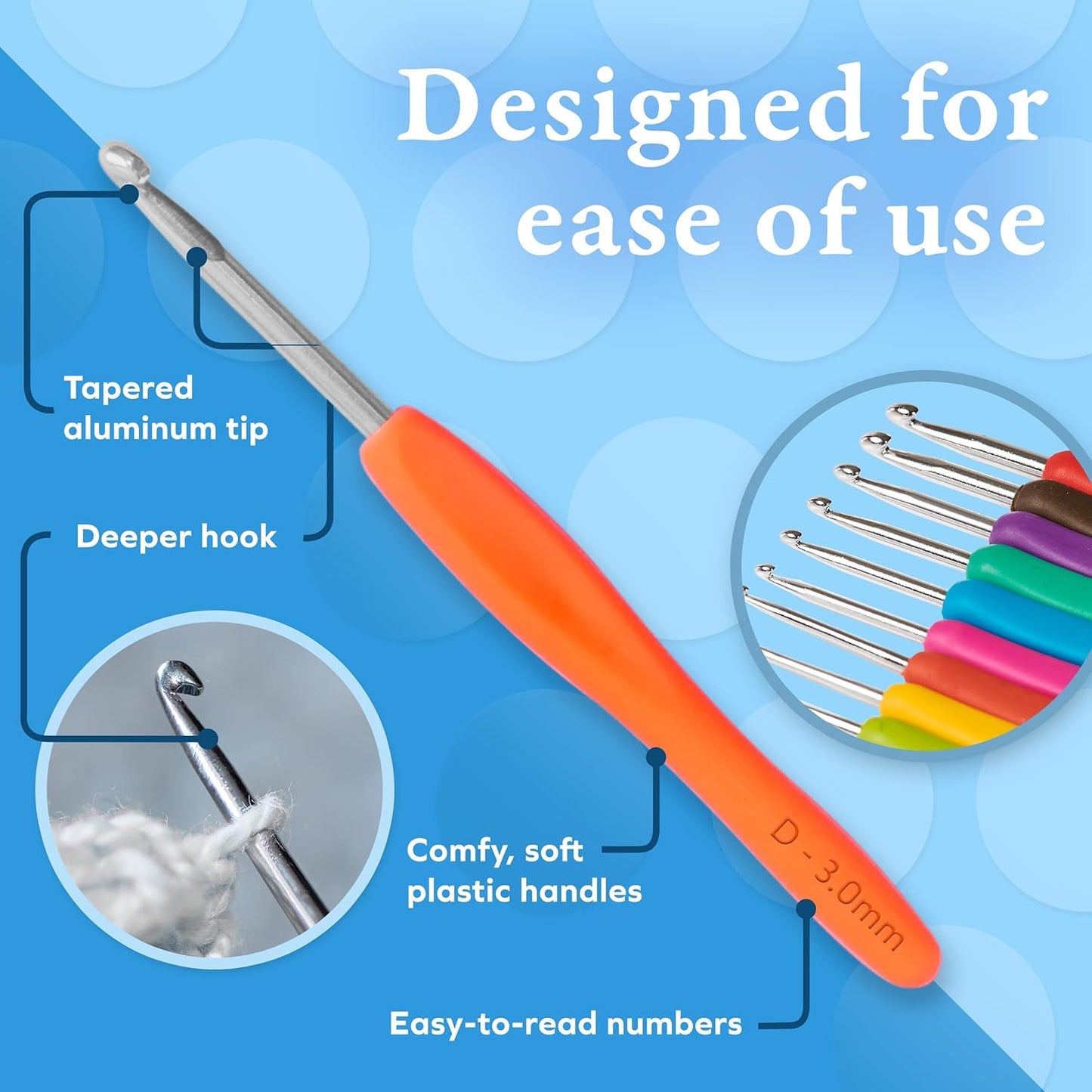 BeCraftee Crochet Hooks Kit – 12-Piece Extra-Long Needles with Ergonomic Grips for Beginners