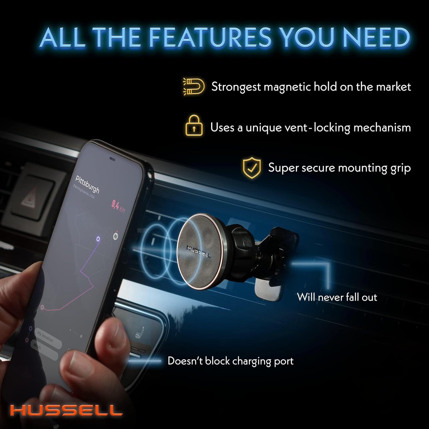 Magnetic Phone Car Mount, 360° Adjustable Air Vent Holder, Universal Magnet for iPhone, Galaxy, LG, Huawei