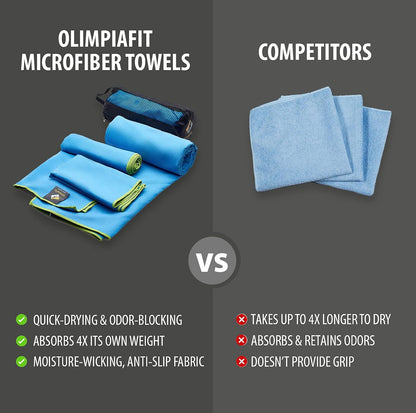 OlimpiaFit Quick Dry Towels – 3-Pack Microfiber Travel Towels with Bag for Camping, Beach, Gym, Yoga