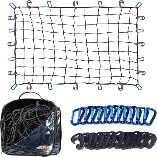 Heavy-Duty Cargo Net for Pickup Truck Bed – 3x4 ft Mesh with 12 Blue Clips & Storage Bag