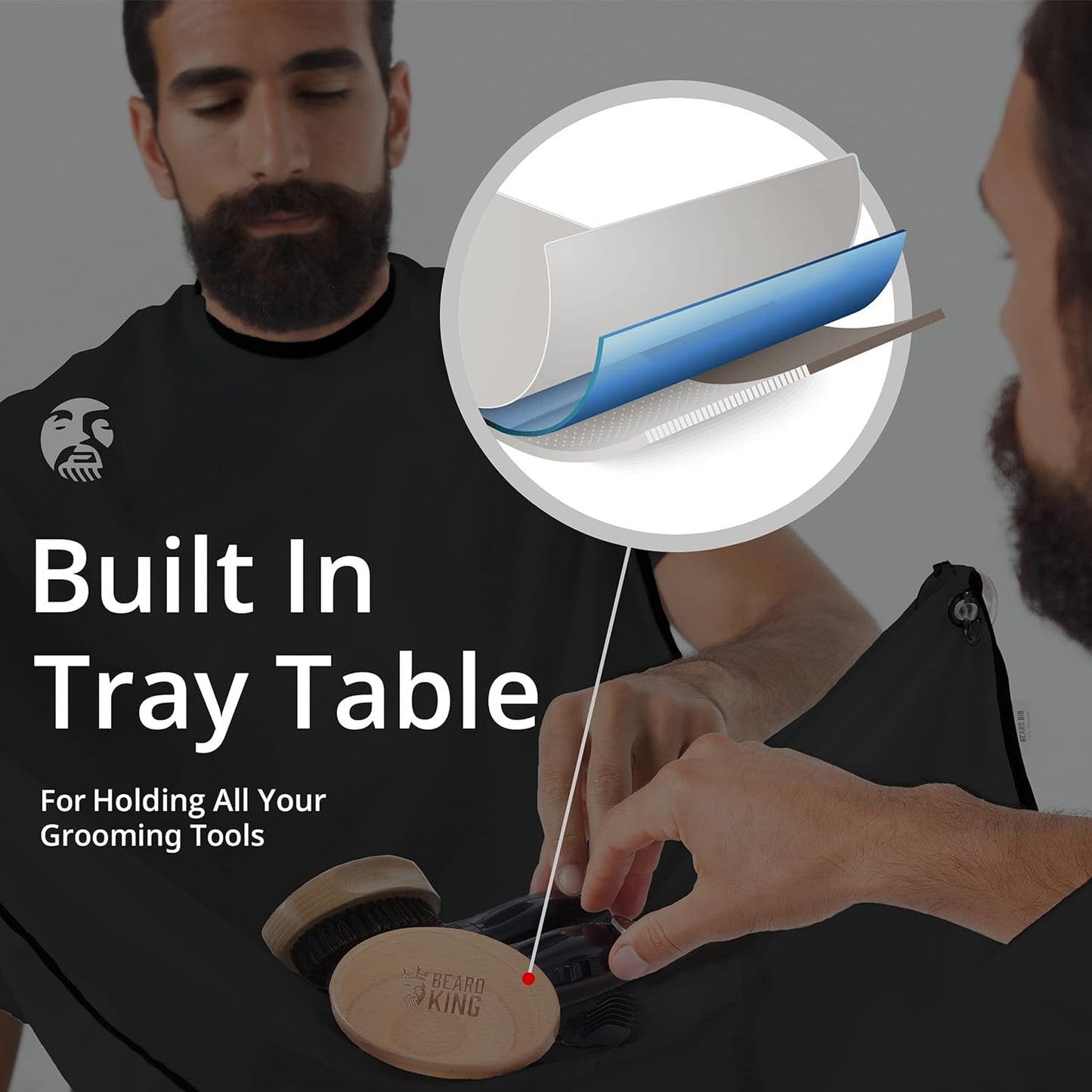 BEARD KING Beard Bib – Anti-Static Shaving Apron for Men, Secure Facial Hair Catcher Black