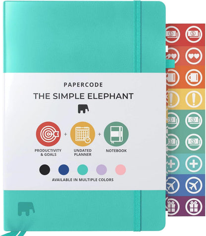 Simple Elephant 2024 Undated Planner - Monthly, Weekly, Daily, Leather Agenda, No Bleed Pages Lilac