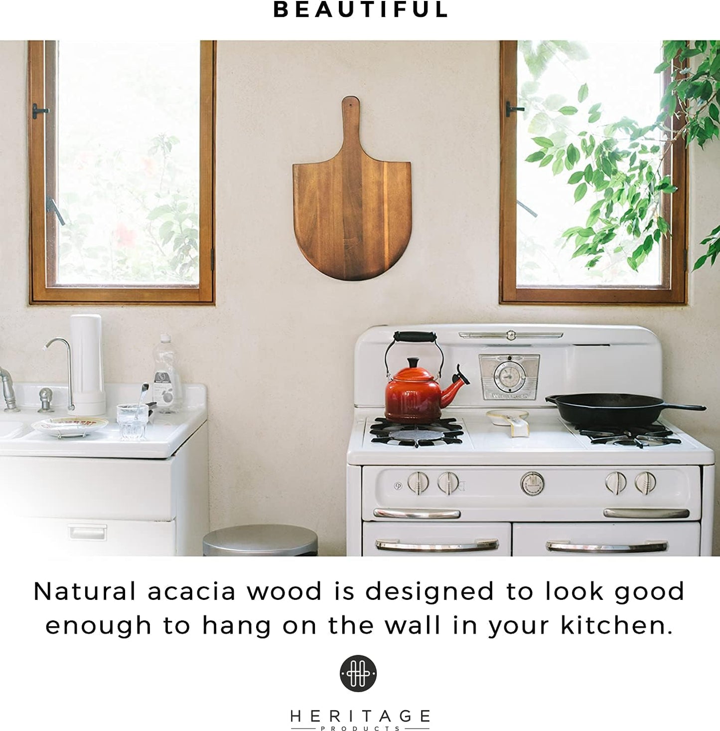 Heritage Acacia Wood Pizza Peel – 22x14 inch Paddle with Handle for Easy Use