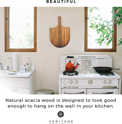 Heritage Acacia Wood Pizza Peel – 22x14 inch Paddle with Handle for Easy Use