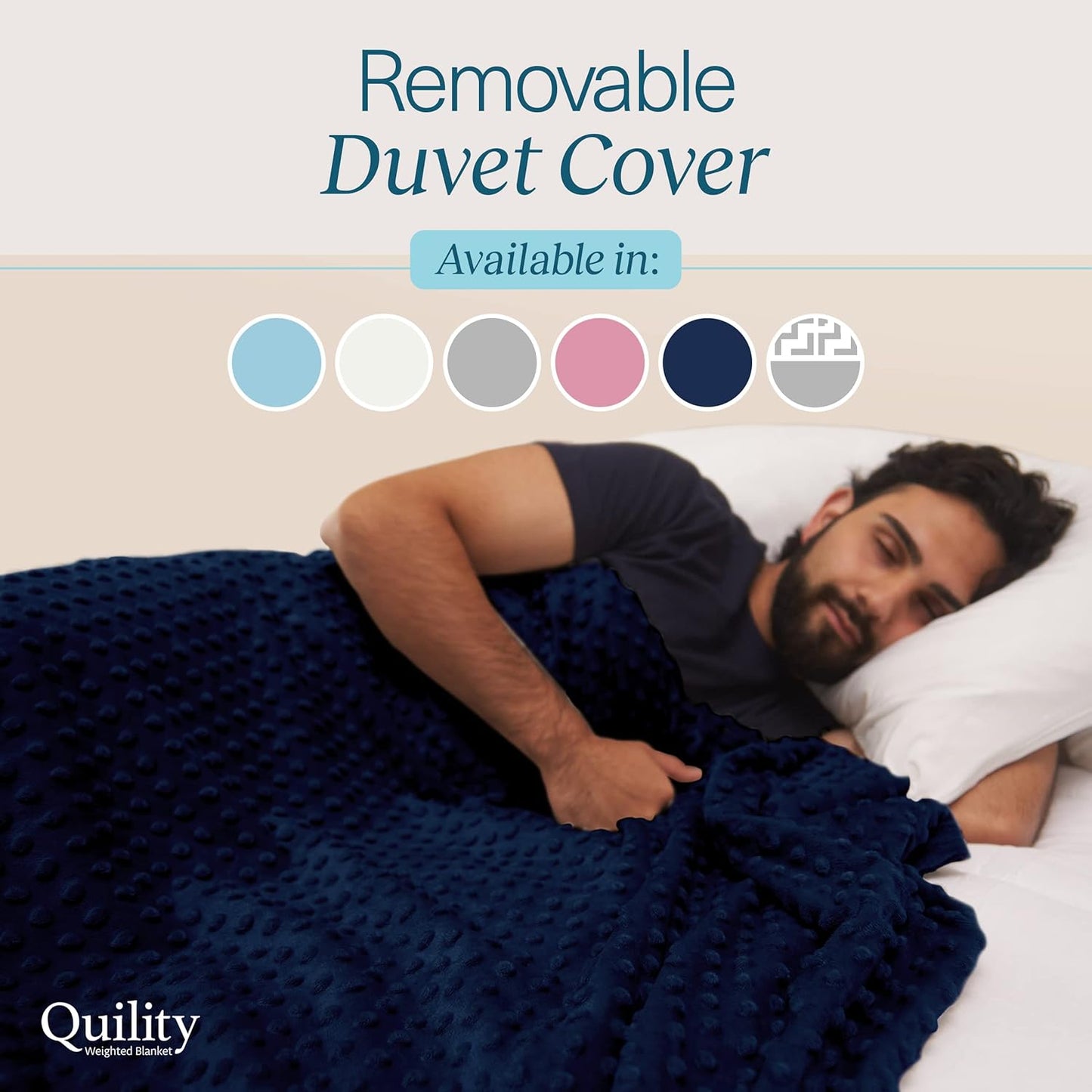 Quility Weighted Blanket – 15lb Queen Size for Cooling & Heating, Cotton with Glass Beads, Navy