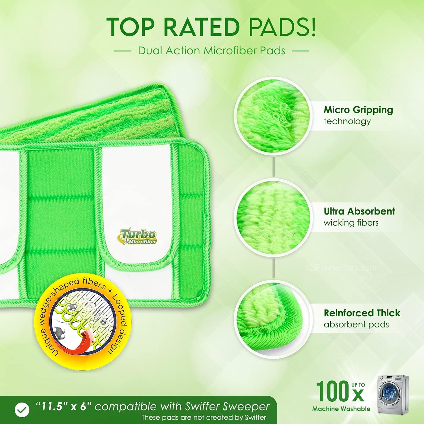 Reusable Swiffer Sweeper Mop Pads - Washable Microfiber Refills, 12-inch, Wet & Dry Use, 2 Pack