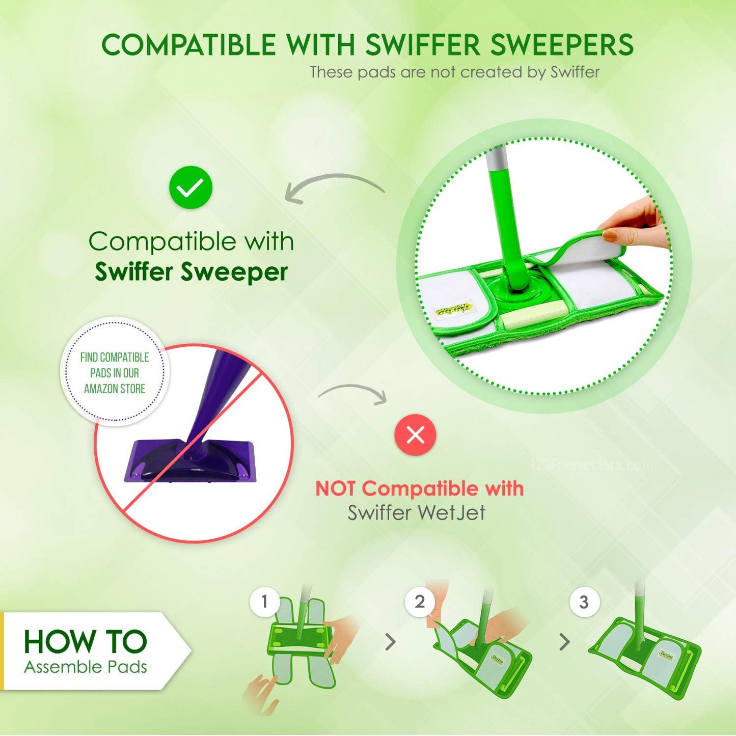 Reusable Swiffer Sweeper Mop Pads - Washable Microfiber Refills, 12-inch, Wet & Dry Use, 2 Pack