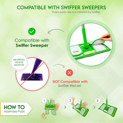 Reusable Swiffer Sweeper Mop Pads - Washable Microfiber Refills, 12-inch, Wet & Dry Use, 2 Pack