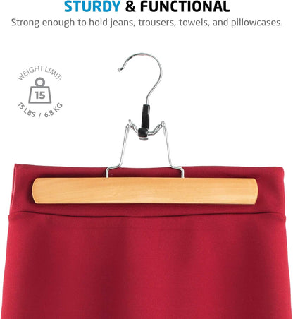 High-Grade Wooden Trouser Hangers with Clips – 10 Pack, Non-Slip Heavy Duty with 360° Swivel Hook for Skirts, Pants & Jeans