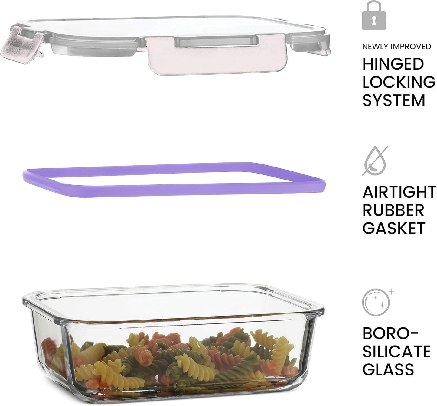 FineDine Glass Meal Prep Containers – Set of 3 Square 28 oz, Airtight & Leakproof, Microwave & Dishwasher Safe