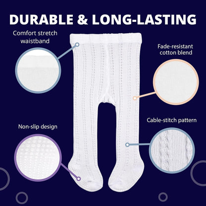 LA ACTIVE Baby Girls Tights - Cozy Cotton Cable Knit, Non-Skid Grip, Warm Winter Tights for Toddler, Infant & Newborn