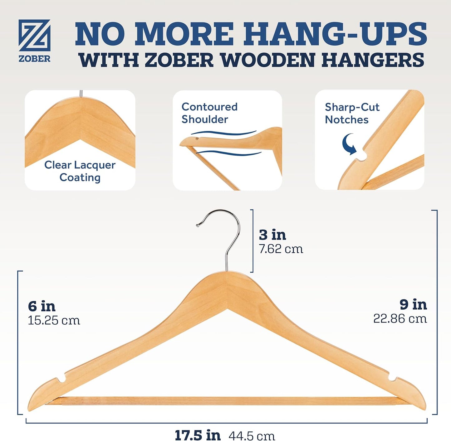 Wooden Hangers - 20 Pack, Heavy Duty Non-Slip Hangers for Coats, Jackets, Suits, Pants, with Bar & Notches