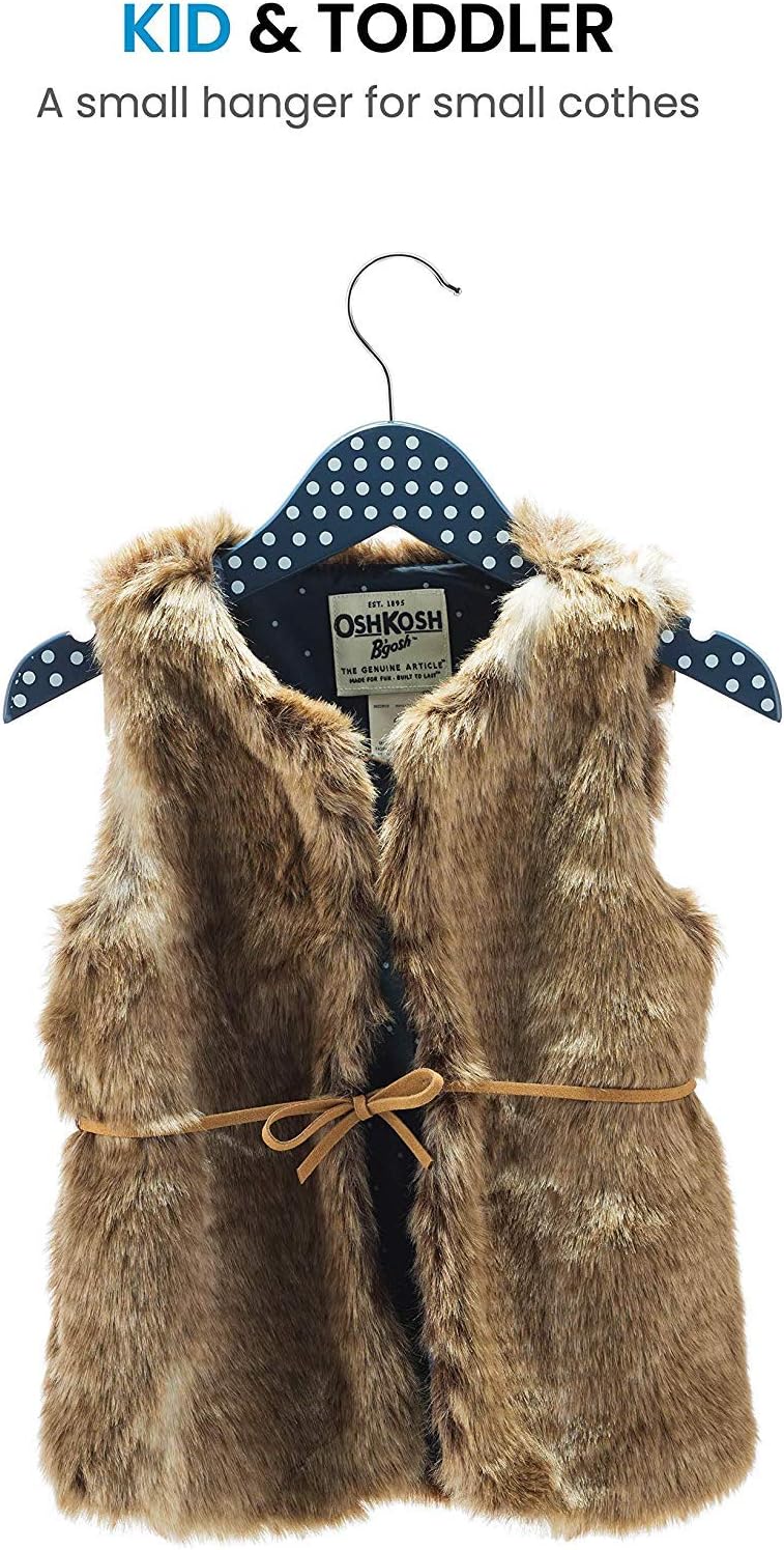 ZOBER Children's Wooden Hangers - 10 Pack, Cute Design with Notches & 360° Hook for Nursery & Toddlers