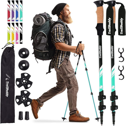 TrailBuddy Trekking Poles - Lightweight Collapsible Hiking Poles with Cork Grip, Pair of 2