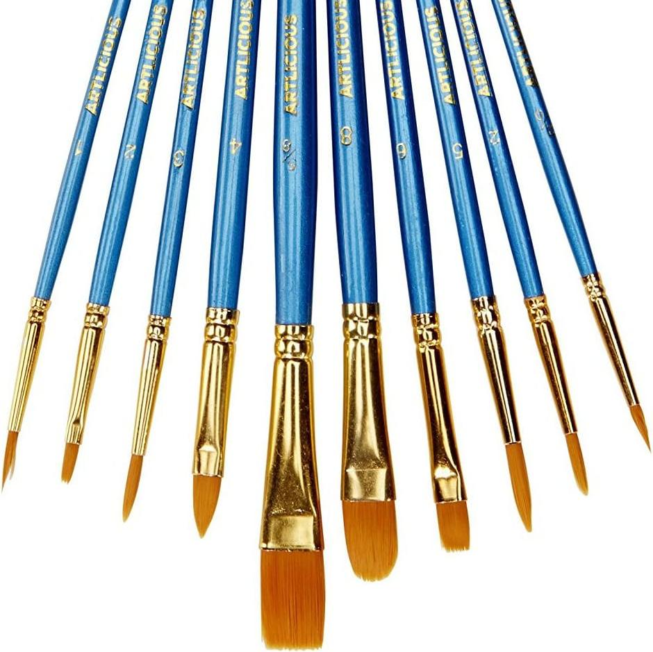 Artlicious Paint Brushes - Acrylic & Detail Brushes for Kids Rock & Miniature Painting 10/15 Pack
