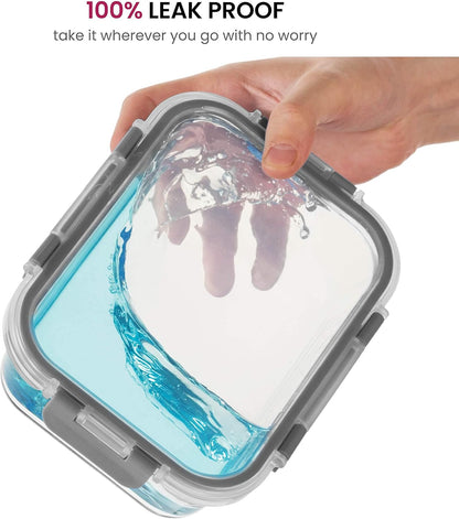 FineDine Glass Meal Prep Containers – Set of 3 Square 28 oz, Airtight & Leakproof, Microwave & Dishwasher Safe