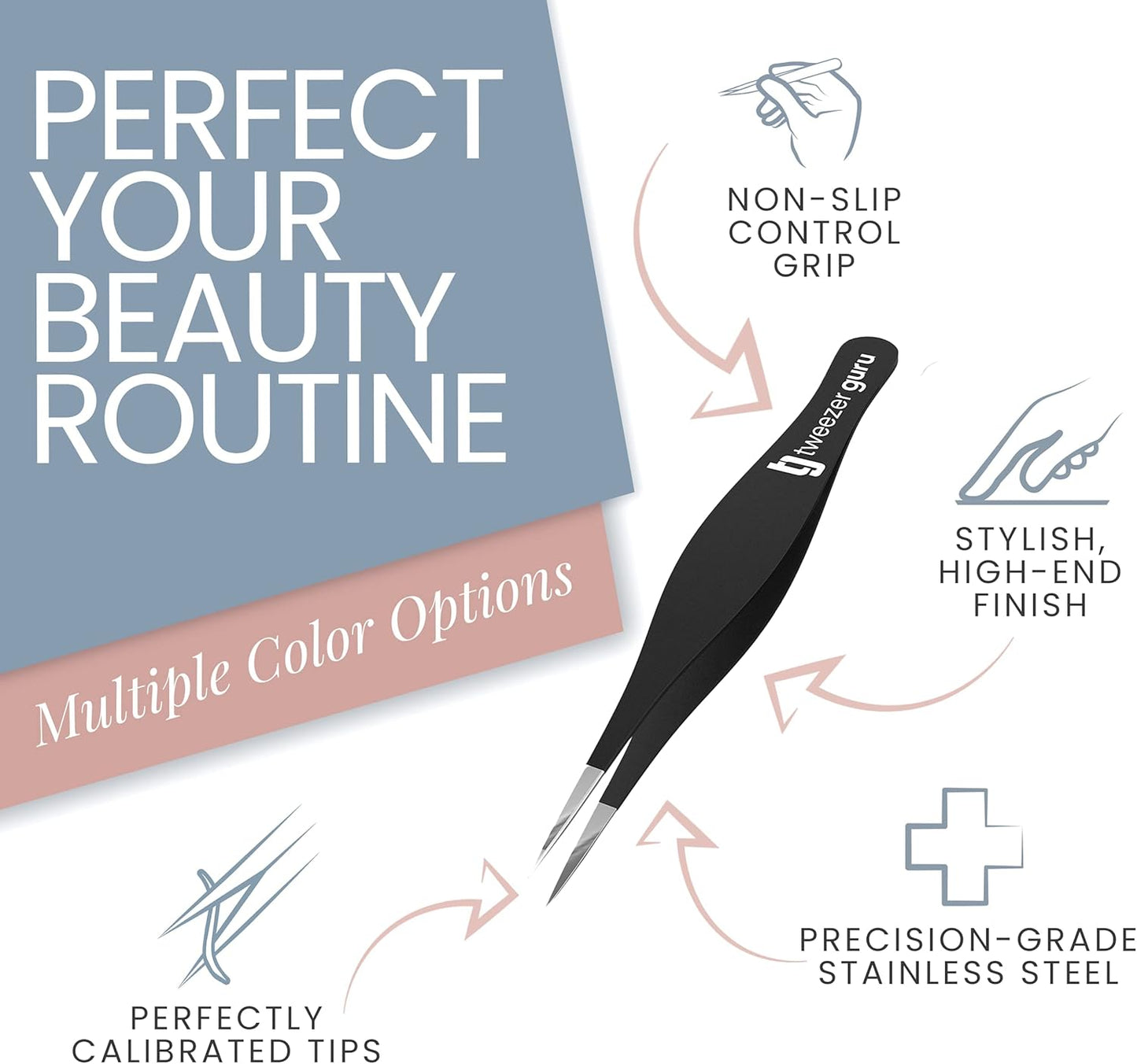 Tweezer Guru Pointed Tweezers - Precision Needle Nose Tip, Best for Eyebrows & Ingrown Hairs