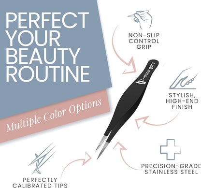 Tweezer Guru Pointed Tweezers - Precision Needle Nose Tip, Best for Eyebrows & Ingrown Hairs