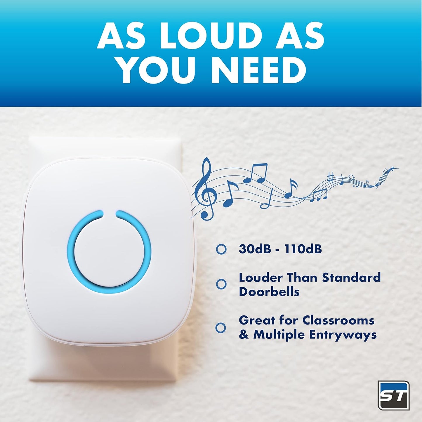 Wireless Doorbell - Battery Operated, 1000 Feet Range, LED Flash, 1 Push Button & 1 Receiver, Matte Black