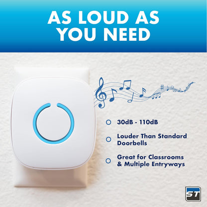 Wireless Doorbell - Battery Operated, 1000 Feet Range, LED Flash, 1 Push Button & 1 Receiver, Matte Black