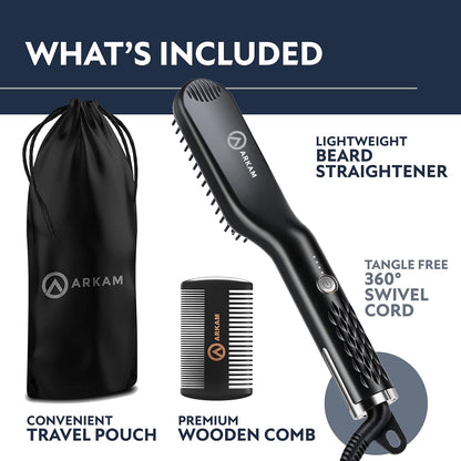 Arkam Heated Beard Straightener - Beard Brush Kit for Short to Medium Beards
