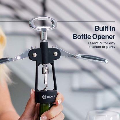 HiCoup Wine Opener – Wing Corkscrew with Winged Grip & Stopper, Easy to Use