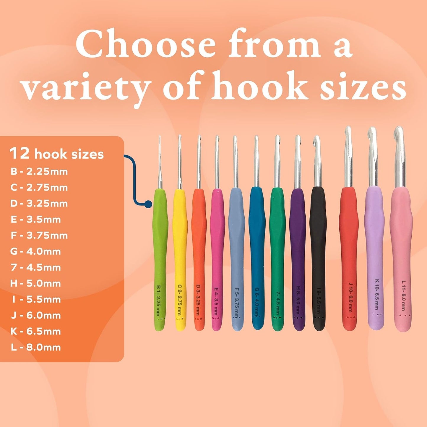 BeCraftee Crochet Hooks Kit – 12-Piece Extra-Long Needles with Ergonomic Grips for Beginners