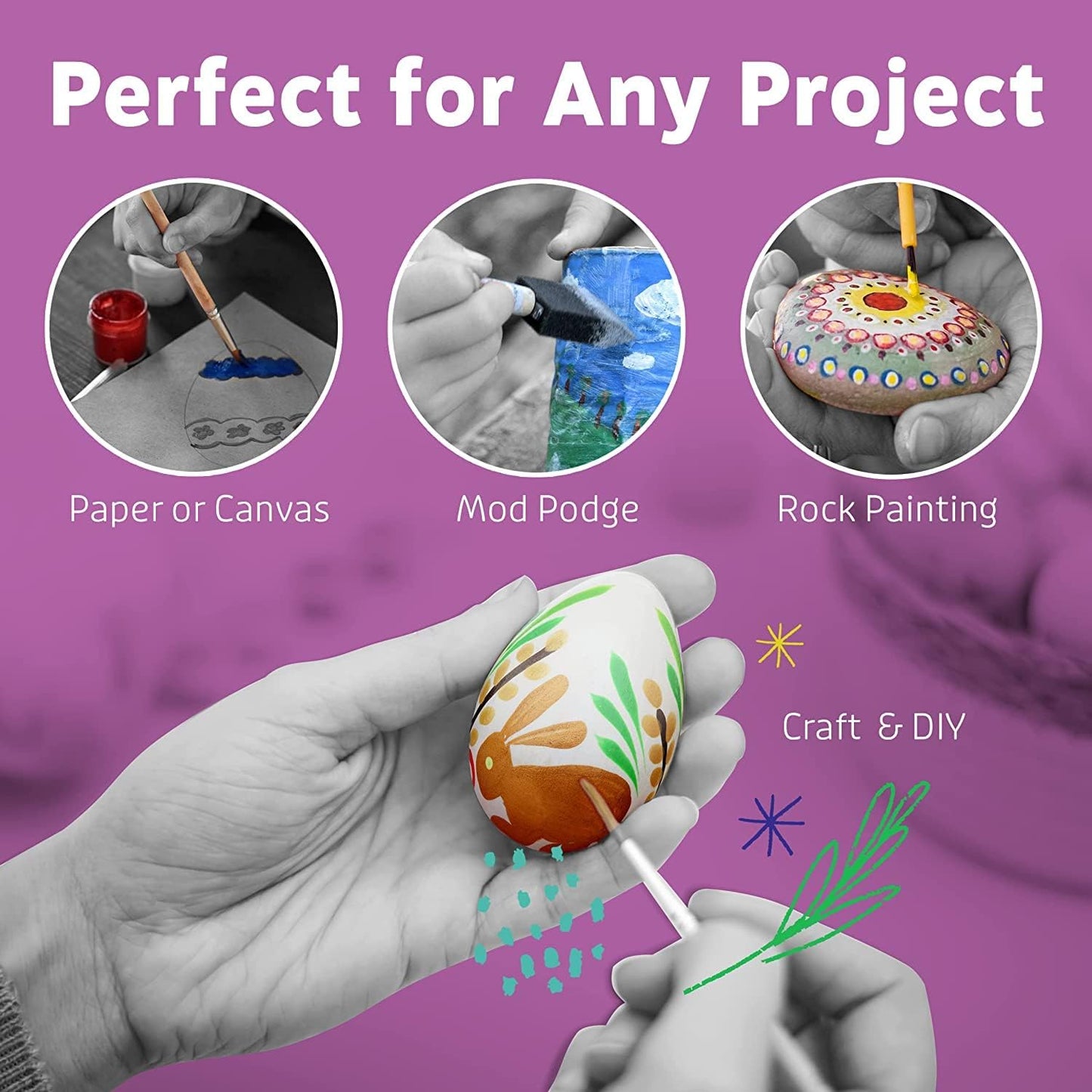 Artlicious Paint Brushes - Acrylic & Detail Brushes for Kids Rock & Miniature Painting 10/15 Pack