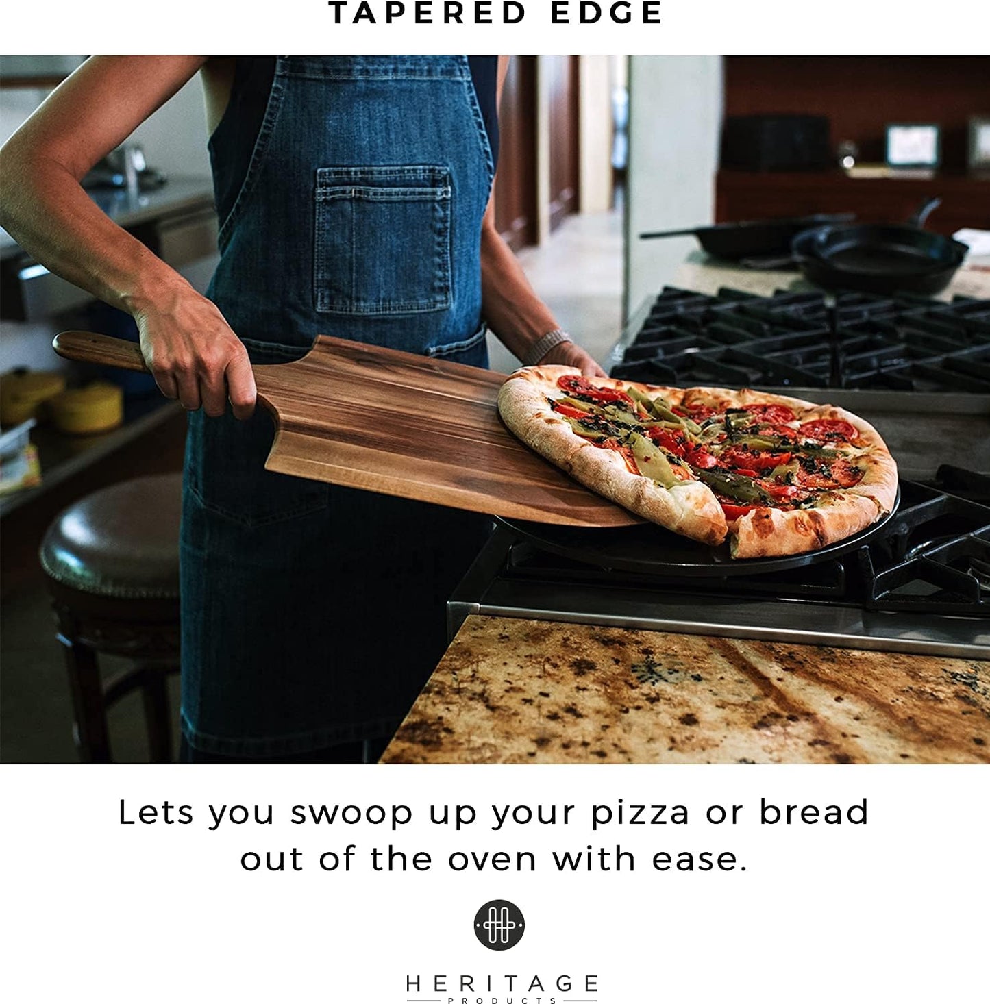 Heritage Acacia Wood Pizza Peel – 22x14 inch Paddle with Handle for Easy Use