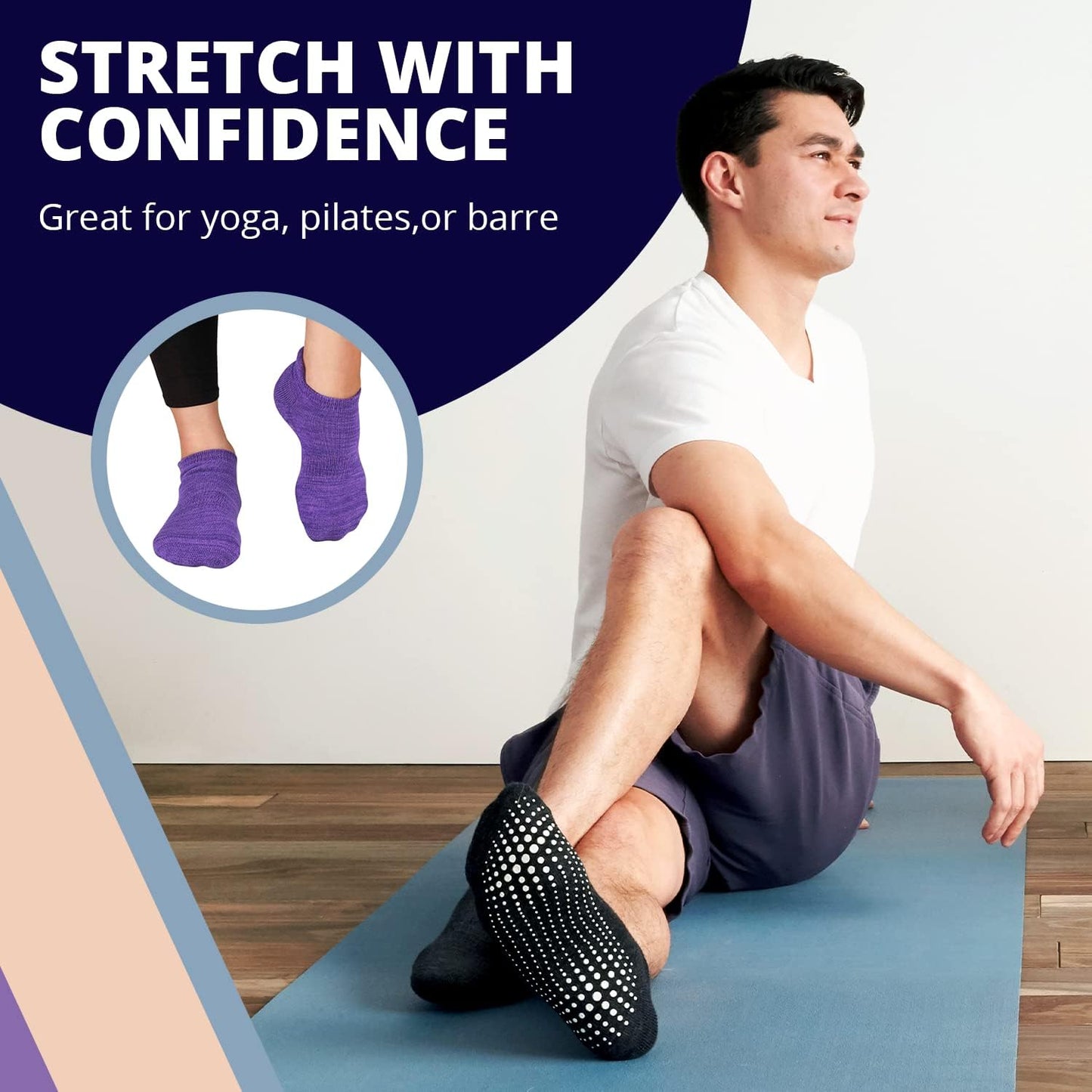Non-Slip Yoga Grip Socks – Barre, Ballet, Pilates Athletic Socks for Men & Women, S/M